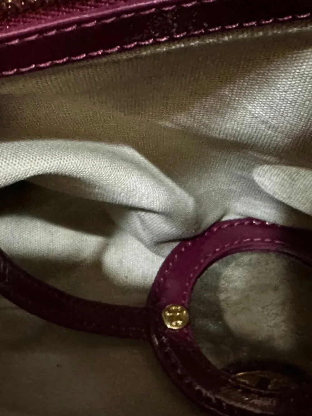 ✨Tory Burch Wine Burgundy Structured Satchel Tote w/ Mirror & Gold Fee - Picture 10 of 12